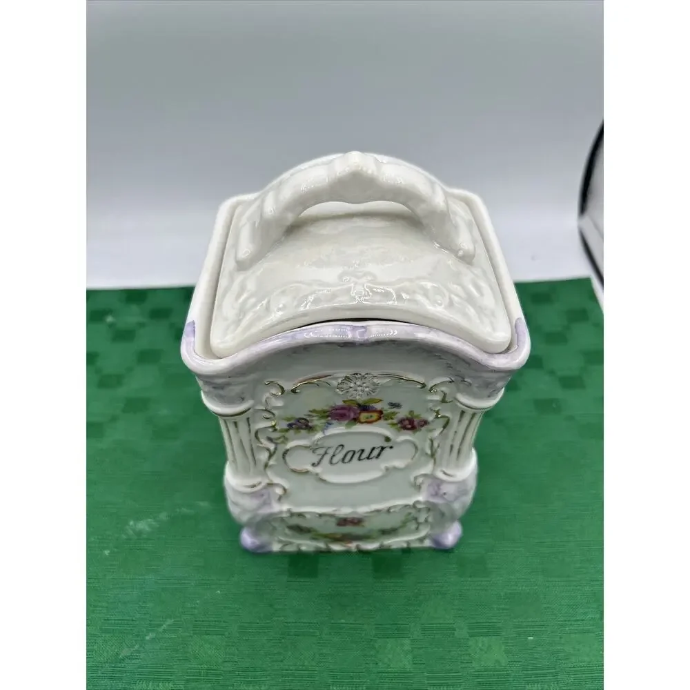 Vintage Hand-Painted Japan No 2748 Glass Luster Ware “Flour” Jar Victorian